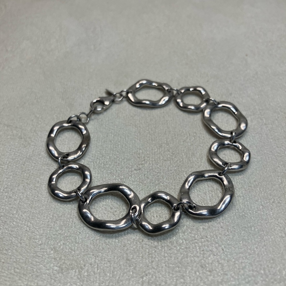 Sterling Silver Hammered Oval,Circle Link Bracelet